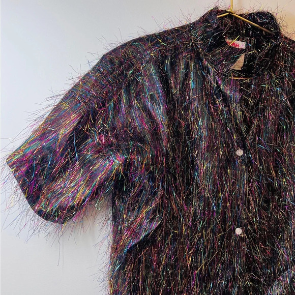 Tinsel Short Sleeve Blouse Multicolor Adam Dalton Blake holiday eras - Picture 4 of 6